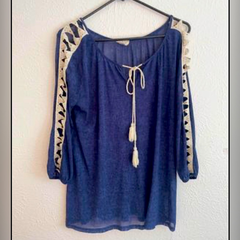 Long Sleeve Navy Blue Cut-Out Shirt